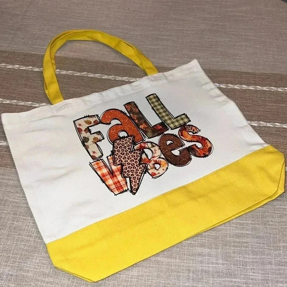 “Fall Vibes” / Fall Canvas Tote Bag - Fall/Autumn Design View 3